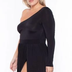 Curvy Sense Dresses Plus Size Ravenna M-Slit Maxi Dress- Black