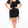 Curvy Sense Dresses Plus Size Ribbed Side Ruched Bodycon Dress - Black