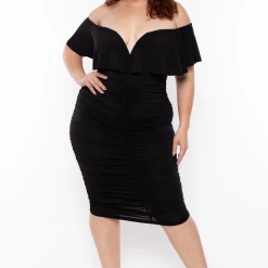 Curvy Sense Back In Stock Plus Size Roni Ruched Bodycon Dress - Black