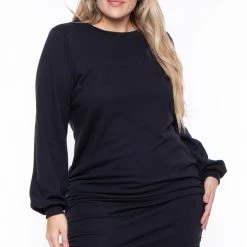Curvy Sense Plus Size Rue Sweatshirt Dress- Black Dresses