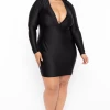 Curvy Sense Plus Size Sam Plunge Mini Dress - Black Dresses