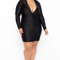 Curvy Sense Plus Size Sam Plunge Mini Dress - Black Dresses