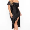 Curvy Sense Back In Stock Plus Size Samba Frill Bodycon Dress - Black