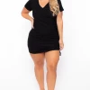 Curvy Sense Plus Size Side Ruched Bodycon Dress - Black