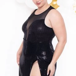 Curvy Sense Plus Size Siren Shimmer Dress- Black Party Shop