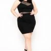 Curvy Sense Plus Size Sleeveless Mesh Contrast Dress 2.0 - Black