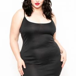 Curvy Sense Plus Size Slip Dress- Black Back In Stock