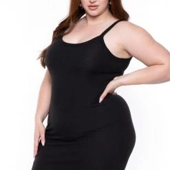 Curvy Sense New Arrivals Plus Size Tess Ribbed Maxi Dress - Black