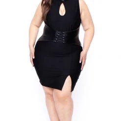 Curvy Sense Plus Size Waist Snatcher Bodycon Dress - Black Back In Stock