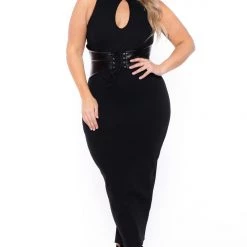 Curvy Sense Plus Size Waist Snatcher Maxi Dress- Black Little Black Styles