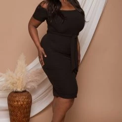 Curvy Sense Plus Size Yara Bodycon Dress- Black