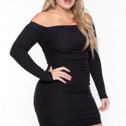 Curvy Sense Little Black Styles Plus Size Zita Bodycon Dress- Black