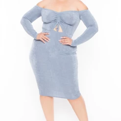 Curvy Sense Plus Size Aveline Ruched Dress- Blue Party Shop