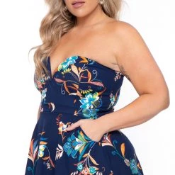 Curvy Sense New Arrivals Plus Size Kaila Floral Dress- Blue