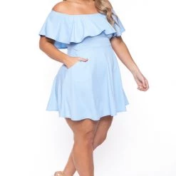 Curvy Sense New Arrivals Plus Size Rosabel Dress- Light Blue