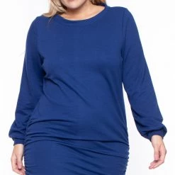 Curvy Sense Plus Size Rue Sweatshirt Dress- Blue