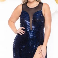 Curvy Sense Plus Size Siren Shimmer Dress- Blue Party Shop