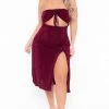 Curvy Sense Plus Size Cleo Ruched Ring Dress - Burgundy Party Shop