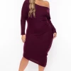 Curvy Sense Dresses Plus Size Maggie Asymmetric Sweater Dress - Burgundy