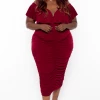Curvy Sense Plus Size Roni Ruched Bodycon Dress - Burgundy Back In Stock