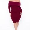 Curvy Sense Dresses Plus Size Savannah Faux Cashmere Sweater Dress- Burgundy