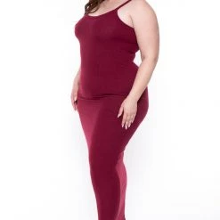 Curvy Sense New Arrivals Plus Size Tess Ribbed Maxi Dress - Burgundy