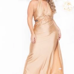 Curvy Sense Plus Size Parisa Halter Dress - Champagne