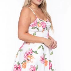 Curvy Sense Back In Stock Plus Size Blossom Floral Dress- Cream