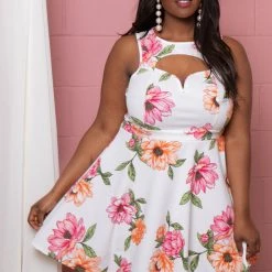 Curvy Sense Plus Size Rosia Floral A-line Dress - Cream