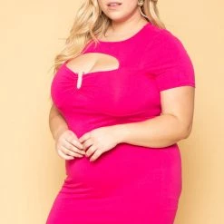 Curvy Sense Plus Size Kiss Me More Bodycon Dress- Fuchsia