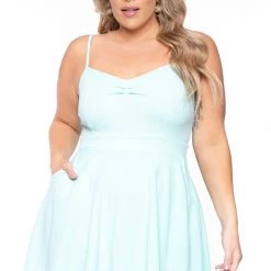 Curvy Sense New Arrivals Plus Size Blossom Flare Dress- Mint