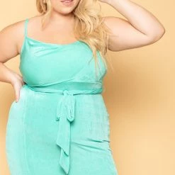 Curvy Sense New Arrivals Plus Size Giuliana Slinky Bodycon Dress- Mint