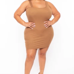 Curvy Sense Dresses Plus Size Romina Tank Bodycon Dress - Mocha
