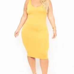 Curvy Sense Most Loved Plus Size Essential Tank Midi Dress - Mustard