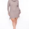 Curvy Sense Plus Size Frances Cowl Neck Faux Cashmere Sweater Dress - Oatmeal Dresses