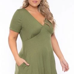 Curvy Sense Plus Size Ellie Flare Dress - Olive New Arrivals