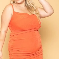 Curvy Sense Plus Size Claire Slinky Bodycon Dress- Orange New Arrivals