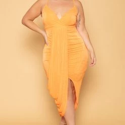 Curvy Sense Plus Size Sunkissed Slinky Bodycon Dress - Orange