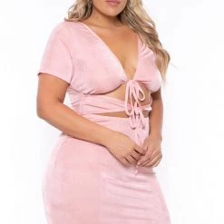 Curvy Sense Plus Size Ada Slinky Bodycon Dress - Pink New Arrivals