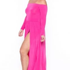 Curvy Sense Plus Size Eliana M- Slit Dress- Pink