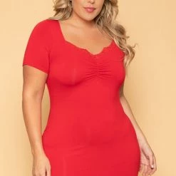 Curvy Sense New Arrivals Plus Size Date Night Bodycon Dress- Red