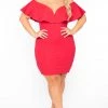 Curvy Sense Plus Size Frill Bodycon Dress - Red Back In Stock