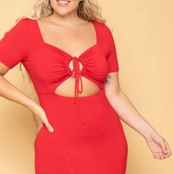 Curvy Sense New Arrivals Plus Size Kyra Strappy Bodycon Dress- Red