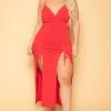 Curvy Sense Back In Stock Plus Size Melissa M-Slit Dress - Red