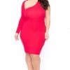 Curvy Sense Dresses Plus Size One Sleeve Asymmetric Dress - Red