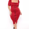 Curvy Sense Plus Size Paulina Exposed Zipper Dress - Red