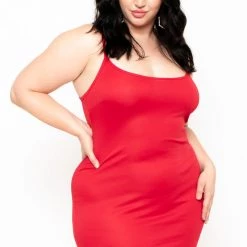Curvy Sense Plus Size Slip Dress - Red