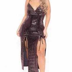 Curvy Sense Plus Size Melissa Sequins M-Slit Dress - Rose Gold Most Loved