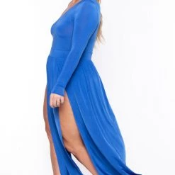 Curvy Sense Dresses Plus Size Ravenna M-Slit Maxi Dress- Royal Blue
