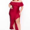 Curvy Sense Back In Stock Plus Size Samba Frill Bodycon Dress - Ruby